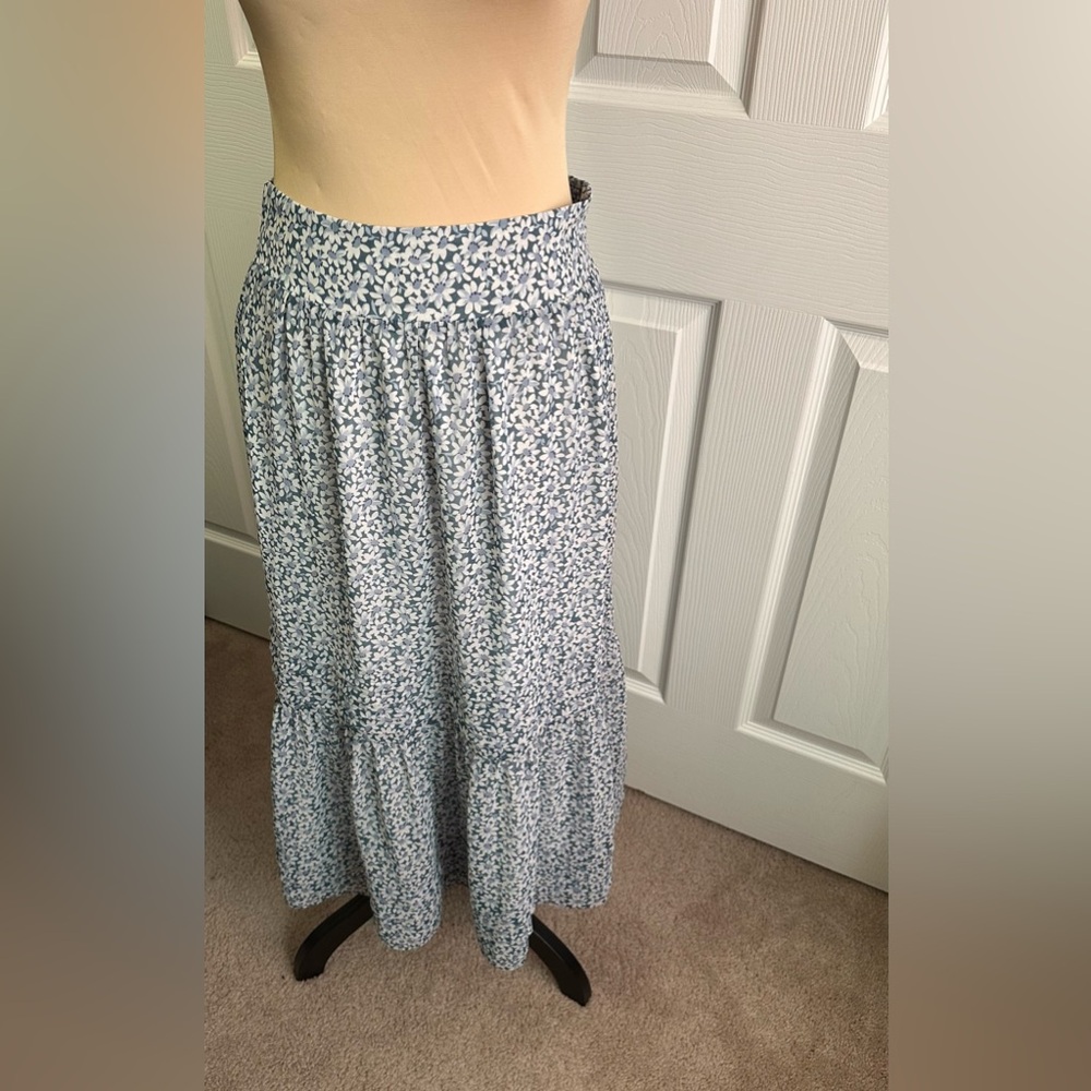 Madewell Floral Maxi Skirt in Blue and White